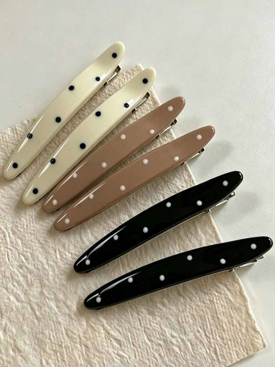6pcs Polka Dot Straight Alligator Hair Clips, Sweet Long Bangs Hair Clips, Korean Style Cute Girls Hair Clips, Side Hair Clips, Versatile Hair Accessories, Suitable For Hair Salon - Multicolor - View 1