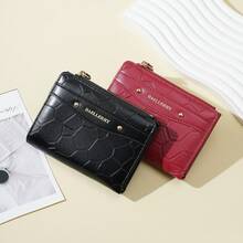 1個 Baellerry 石紋女款短夾，PU皮革迷你雙折錢包，附拉鍊零錢袋、多個卡槽、透明身分證視窗、按扣式卡夾，輕巧便攜，適合旅行、度假、戶外購物、日常通勤，女性日常首選禮物 - 彩色 - 查看 9