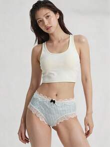 Mystèrelle 6件組可愛日系格紋波點花朵蕾絲飾邊甜美女款內褲，軟妹風 - 彩色 - 查看 4