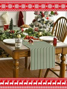 1pc,Minimalist Striped Table Runner,Protective Cover,Rectangular Tablecloth,Washable,Suitable For Home Dinner,Coffee Table,Kitchen And Dining Room Decor,Table Decor Party And Scene Decoration,Home Decor,Outdoor Patio Table Runner Decor,Entryway Decor,Fireplace Decor - Olive Green - View 1