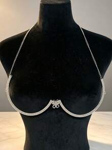 A New European And American Fashion Chest Accessory, Women's Double Heart Pendant,Rhinestone Chest Support, Sexy Body Chain,New Best-Selling Accessory - Silver - View 10
