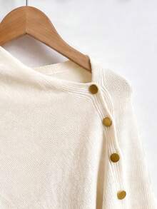 1pc Women's Casual Knit Cardigan With Button Detail, Elegant Fashion Long Sleeve Regular Length Cape, Suitable For Autumn Wear - Apricot - View 8