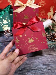 5pcs Merry Christmas Gift Bags With Satin Ribbon Bows, Gold Foil Bells Snowflakes Stars And Reindeer Print, Assorted Color Mini Packaging For Jewelry, Small Presents, Xmas Party Favors, Stocking Fillers And Holiday Gift Exchange - 11.5X4.5X10cm - View 9