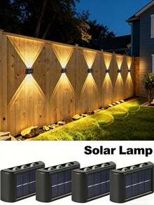 2/4/8 Pcs Solar Exterior Wall Lights, 6/10 LED Wall Mounted Decorative Fence Up & Down Wall Washer Lights, IP44 Waterproof, Suitable For Exterior Wall, Garden, Courtyard Outdoor Lighting, Halloween & Christmas Decoration - Warm Light - View 2