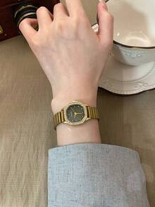 1件金色女款石英手錶錶帶，休閒時尚風，竹紋設計，適合日常佩戴，復古情侶風，最佳禮物 - 金色 - 查看 4