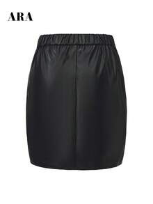 ARA CHIC Women's Black Faux Leather Mini Skirt, Side Lace Patchwork, High Waist Slim Fit Pencil Skirt, Sexy Outing Nightclub Party Dress, Autumn - Black - View 9