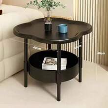 1pc [Fashion Side Table] Minimalist Modern Plastic Side Table - Fashion Modern Round Side Table With Storage Layer Small Double Layer Coffee Table | Space-Saving, Ultra-Stable Clover Design Bedside Cabinet - Suitable For Living Room, Study, Bedroom Storage - Multicolor - View 3