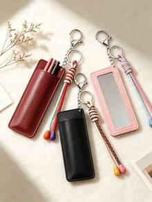 Travel Jewelry Bag Keychain, Makeup Brush Storage Bag, Portable Makeup Mirror Keychain, With Mirror, Lipstick Storage Makeup Bag, Bag Pendant - Multicolor - View 3