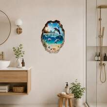 1件/30x40cm(11.42英吋*15*75英吋)海豚與海洋場景牆貼，破牆設計，可移除自黏紙，適合浴室裝飾 - 彩色 - 查看 7