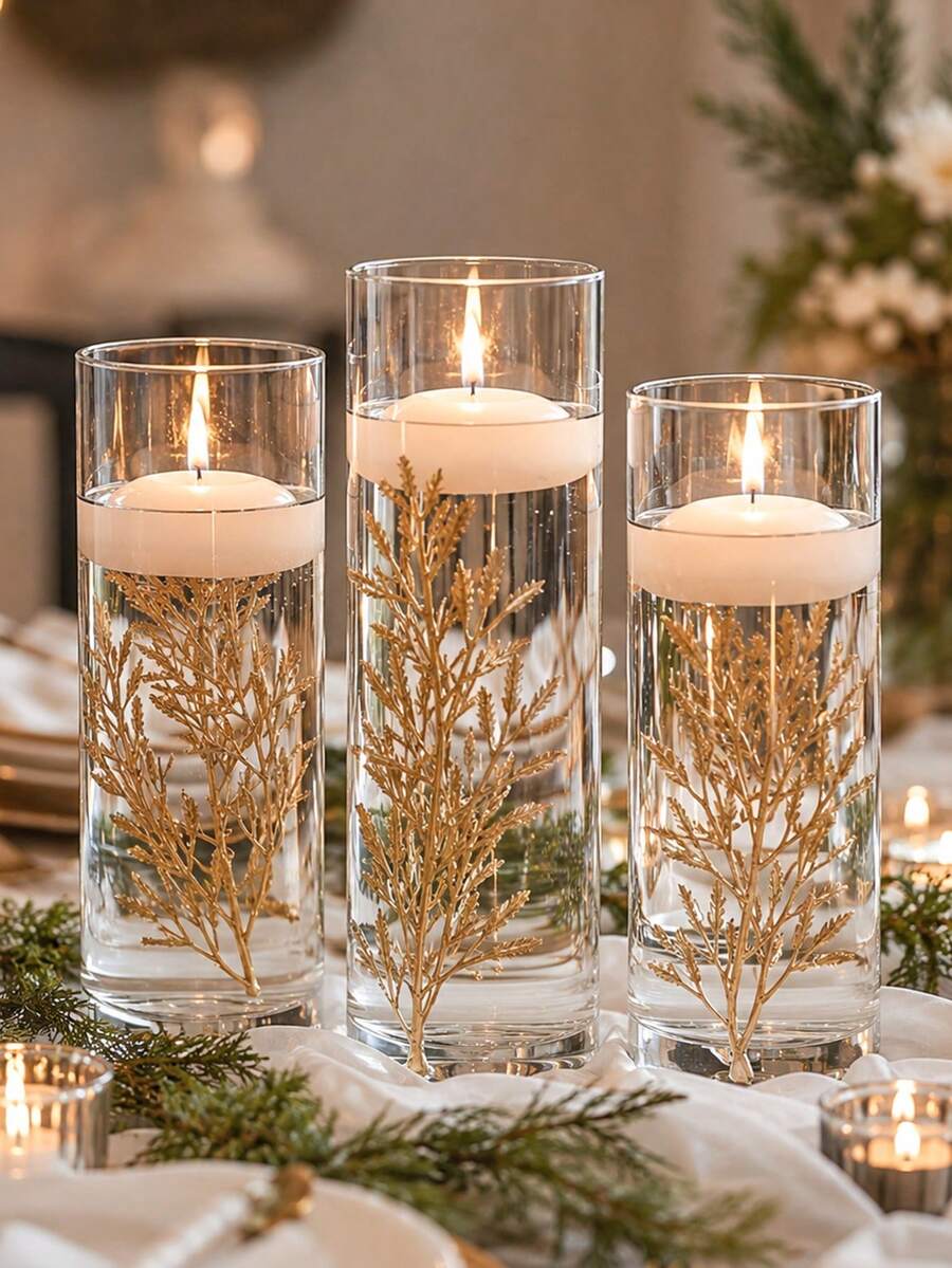 50pcs Artificial Flowers, Suitable For Floating Candle Centerpiece Decoration, 6 Inch Mini Vase Filler, Can Fill Floating Candles, Suitable For Wedding, Dining Table, Party, Home, Restaurant Decoration (Gold) Home Decor Room Decor Vase Glass Vase