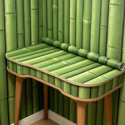 1 Roll Self-Adhesive Green Bamboo Pattern Wallpaper, Removable PVC Sticker, Modern Style, Suitable For Living Room Bedroom Background Wall Decoration, Wall Decal, Furniture Indoor Cabinet Desktop Cover Film, Minimalist Handmade DIY Wallpaper, Size: 17.7in/196.8in/118.1in/39.3in