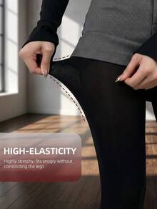1pair Pure Black Matte Opaque Tights, High Elasticity Anti-Snagging, Office Commute Cool Sexy Style Slimming Versatile Solid Color Base Tights - Multicolor - View 3