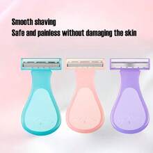 3pcs Women's Shaving Razor Set, Home Hair Removal Tool For Underarm, Leg, Pubic Hair Trimming And Cleaning, Private Area Shaver, Leg Razor, Replaceable Blade Head, Christmas, Back To School, Holiday, New Year Gift, Perfect Party Gift, Party Favor, Women's Gift, Perfect Gift For Mom - Multicolor - View 3
