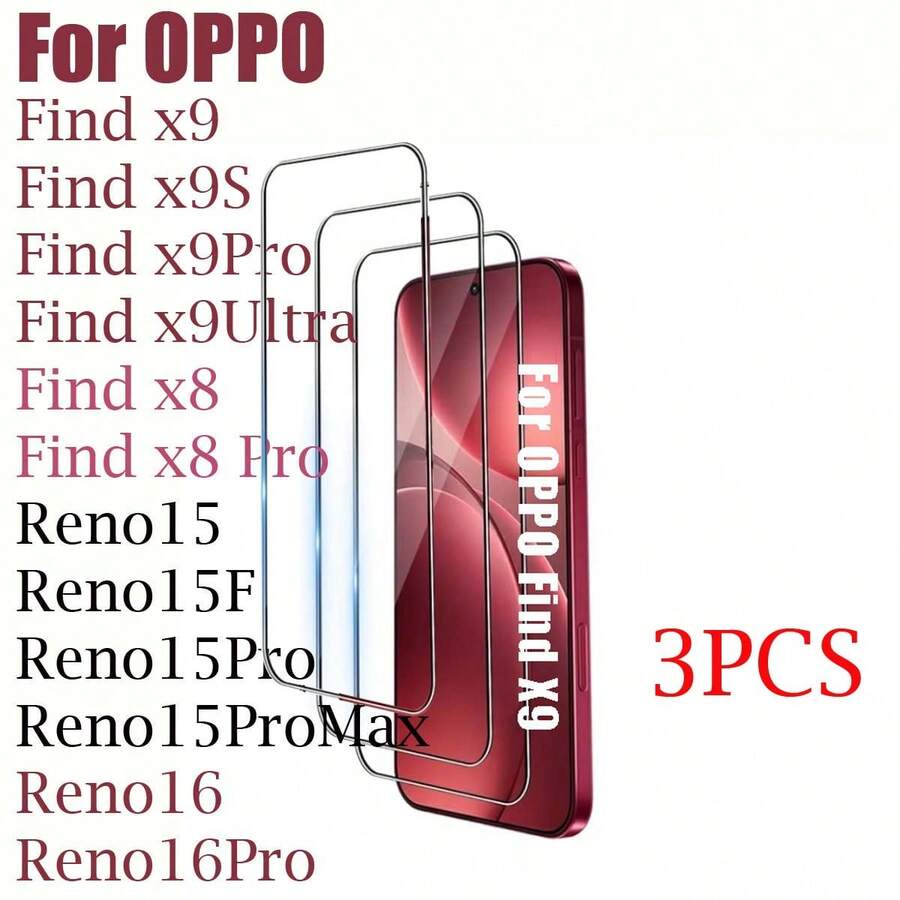 Kompatibel dengan OPPO Find X9 /X9S /X9 Pro/X9 Ultra / Find X8/ X8 Pro / Reno 15F /Reno 15/Reno 15 Pro /Reno15 Pro Max/RENO16 /RENO 16 F/Reno 16 PRO Pelindung Layar Kaca Tempered, Definisi Tinggi, Mendukung Pembukaan Sidik Jari, Pelindung Layar Kaca Tempered Lengkung 3D Transparan - Clear - View 1