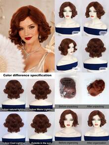 Women Retro Short Finger Wave Wig Multi Color Options High Temperature Synthetic Hair Breathable Mesh Cap Vintage Flapper Cosplay Wig For Retro Themed Party Halloween Carnival Costume Dress Up - Multicolor - View 8