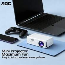 AOC Mini Portable Projector, USB Connection, Native 720P LCD, Supports 1080P Video, Built-In Speaker, Compatible With IOS, Android, Windows, And PS4, Compact Home Theater Projector, Ideal For Movies, Gaming, And Outdoor Use, HDMI Cable Not Included - White - View 6