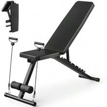 Free Shipping Adjustable Weight Bench For Home Gym, Foldable Workout Bench For Full Body Fitness Dumbbell Exercise, 600LBS Incline Decline Flat Bench With Resistance Bands For Strength Training - Black - View 1