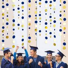 Blue & Gold Polka Dot Paper Hanging Garland, Floating Paper Dot Decoration, Suitable For Weddings, Birthday Parties, Banquets, Graduation Ceremonies, Background Decor, Holiday Decorations, Photo Backdrop - Multiple Styles - View 7