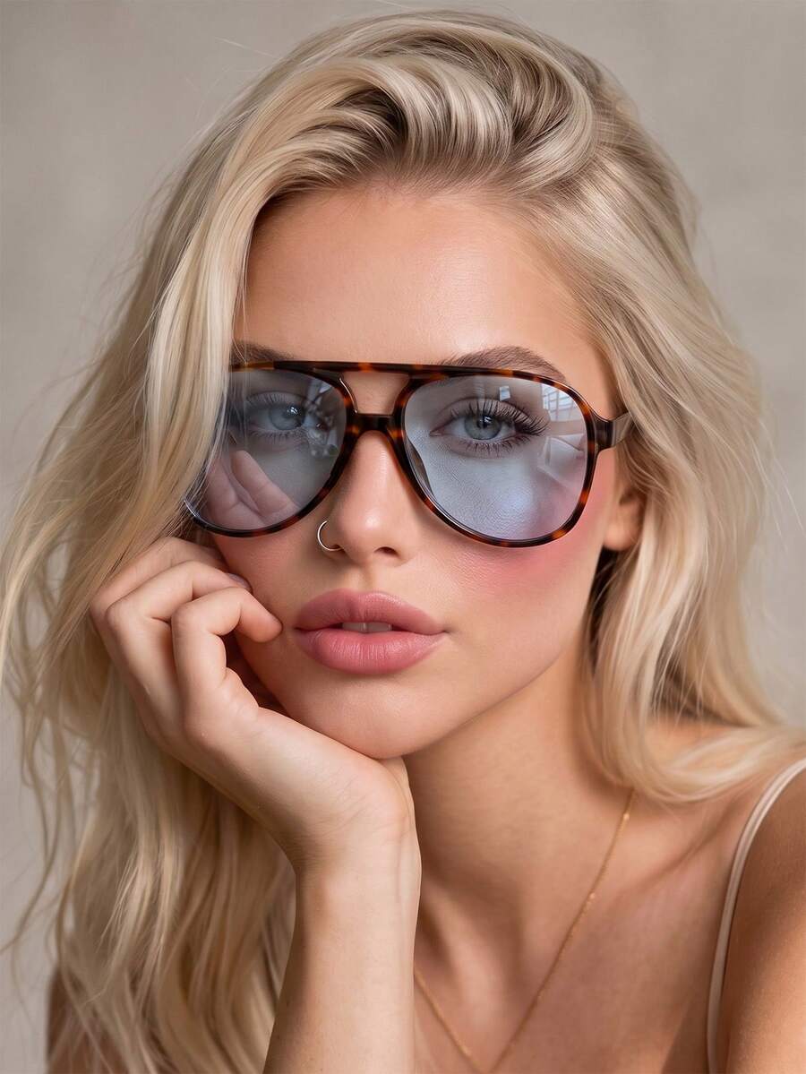 1 Pair Unisex Retro Double Bridge Fashion Glasses - Leopard Blue - View 1