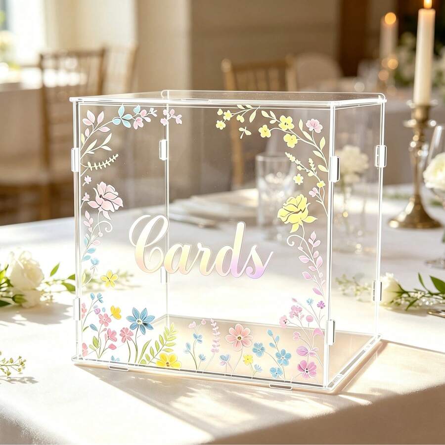 Acrylic Wedding Card Box, Colorful Floral Print Greeting Card Storage ...