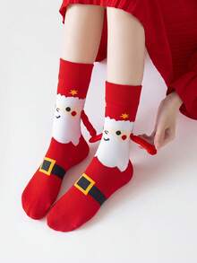 1/2 Pasang Kaos Kaki Setinggi Betis Motif Pohon Natal/Santa Claus, Cocok untuk Pasangan dan Keluarga, Perayaan Liburan, Ide Hadiah - MultiWarna - View 3