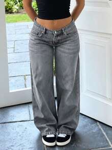 MYOURSA Y2K Low Waist Casual Wide Leg Jeans Spring, Streetwear Fall - Light Grey - View 5