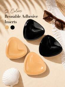 1 Pair Double-Sided Self-Adhesive Silicone Breast Pads, Reusable, Sweat-Proof, Invisible Lift Pads, A-D Cup, Suitable For Swimming And Sports, Can Be Used For Bikini Swimsuits, Sports Bras, Evening Dresses, Etc., Nude And Black Colors Available, Women's Intimate Accessories (10pcs Flower-Shaped Nipple Covers Included) - Multicolor - View 3