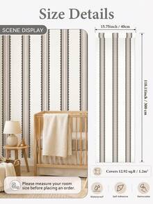 SUPSTICKER Retro Boho Scalloped Stripe Wallpaper, Removable Matte Finish, 40x120cm/40x300cm, For Bedroom, Living Room & Entryway - 1PC - View 24
