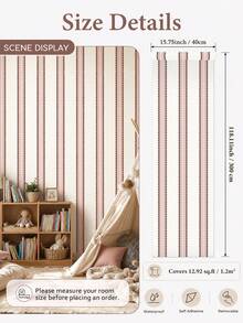 SUPSTICKER Retro Boho Scalloped Stripe Wallpaper, Removable Matte Finish, 40x120cm/40x300cm, For Bedroom, Living Room & Entryway - 1PC - View 13