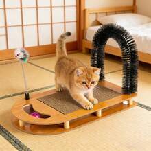 2pcs Cat Scratching Board With Grooming Brush And Arch Toy - Interactive Self-Grooming Station, Soft Bristles, Non-Slip Base And Scratch-Resistant Surface, Suitable For Indoor Cats, Multi-Functional Climbing Toy For Pet Bed And Floor - Multicolor - View 5