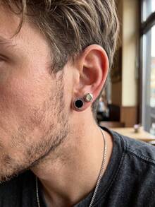 Clip On Stud Earrings For Men Polaris Geometry Circle Punk Fake Earrings Stainless Steel Non Piercing Silver Black Not Easy To Fall Halloween Jewel - Multicolor - View 6