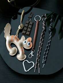 Cute Leather Cat Bag Charm Keychain, Cat Pendant With Chocolate Charm And Braided Rope Tassel, Bag Charm, Car Interior Charm, Car Keychain. Sweet Coffee Tone Bag Accessory Gift, Suitable For Women And Girls, Gift For Women, Birthday, Holiday Gift. - Multicolor - View 14