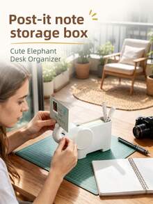 Cute Elephant Desktop Storage Box Stationery Memo Paper Holder Student Dorm Home Office Desk Organizer Multi-Function Card Holder Pen Holder Gift - View 3