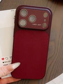 Luxury Lychee Pattern Faux Leather Large Window Phone Case Compatible WIth IPhone 17Pro Max 17Pro 17 16Pro Max 16Pro 15Pro Max 15Pro 13Pro Max 14 Pro 16 15 14 13 Lens Protection Shockproof Back Cove - Burgundy - View 4