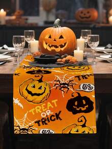 1pc Pumpkin Series Pattern Printed Table Runner, 4pcs Halloween Pattern Printed Placemats, Suitable For Holiday, Party, Birthday, Dinner, Kitchen Dining Table Decoration, All Season Room Decor, Home Textile Table Runner - Multicolor - View 16