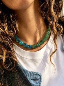 1 pièce Collier de perles bicolore en acier inoxydable avec effet de nuage, perles rondes géométriques bohèmes style européen & américain, accessoire pour femmes, cadeau de vacances, port quotidien - Collier en acier inoxydable orné de perles de résine faites à la main - Voir 3