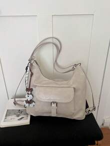Fashion Versatile Textured Hobo Bag With Pendant, Multiple Carrying Ways, Lightweight Practical Women's Shoulder/Crossbody Bag For Shopping And Daily Outings - Multicolor - View 8