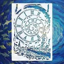 Clock Stencil, A4 Size Reusable Plastic Painting Template For Fabric, Farmhouse Art Projects And DIY Crafts. Suitable For Wall Murals, T-Shirts, Home Decor, Easy To Use, 11.7" X 8.3" Stencil - A - View 1