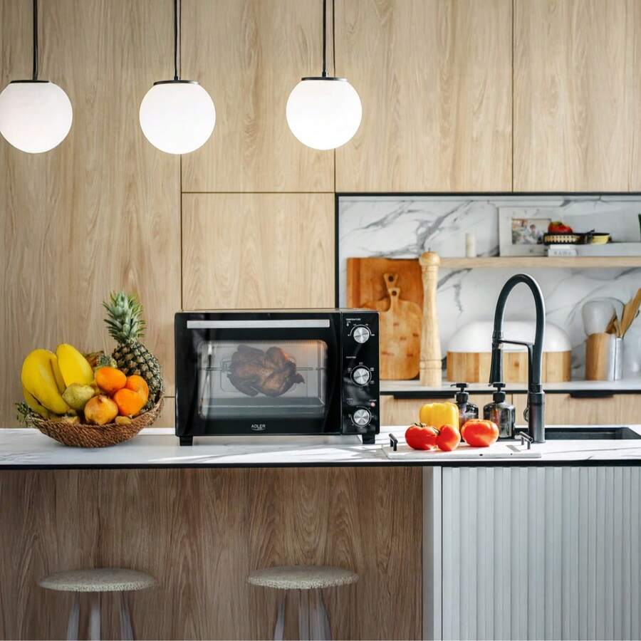 Adler فرن كهربائي سطحي، فرن صغير مع شواية دوارة، فرن تحميص - 48 لتر، درجة حرارة قابلة للتعديل، حمل حراري - قابس اتحاد أوروبي نوع E (220 إلى 240 فولت) - مشاهدة 1