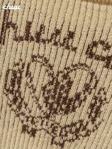 CHUU Letter Jacquard Contrast Color Knit Sweater Women Autumn Slim Fit Long Sleeve Base Layer Short Sweater - Khaki - View 7