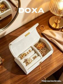 DOXA Hidden Magnetic Closure Leather Travel Jewelry Organizer Box With Ring Slots, Scratch-Resistant Portable Jewelry Storage Box - Beige - View 4