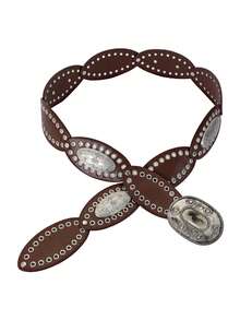 1pc Women's Smooth Buckle Chain Decor Vintage Artistic Waist Belt, Brown Versatile Leather Belt For Men And Women - Waistband - View 3