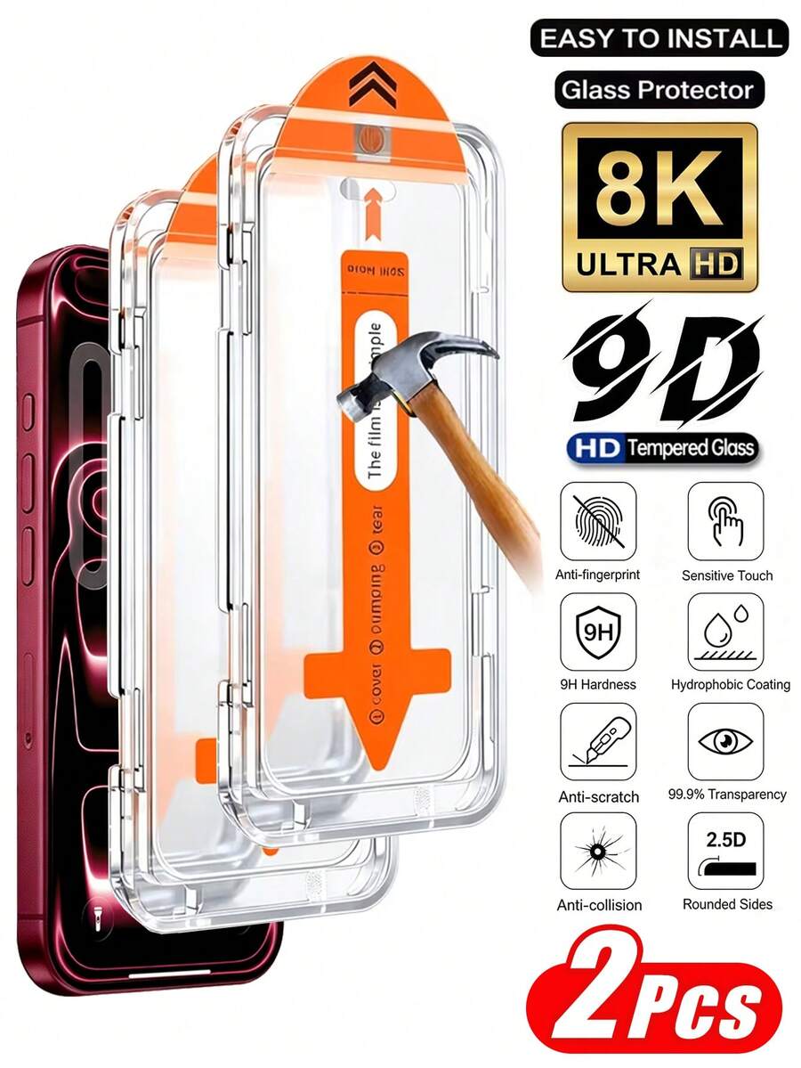 2 Packs [2026 New] 9H+ Tempered Glass Screen Protector Compatible With Iphone 18 Pro Max/18 Pro/17 Pro Max/17/16 Pro Max/Compatible With Iphone Air/16/15 Pro Max/15 Pro/15 Plus/14/13/12/11/X/XR/XS Max, HD Clear Anti-Fingerprint, Smooth Full Coverage, Shockproof, Bubble Free Easy Install, Automatic Application, Mother's Day Gift - Clear - View 1