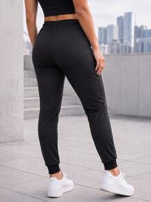 Women's Solid Color High Waist Drawstring Elastic Waist Tapered Jogger Pants With Zipper Pockets Casual Athletic Sweatpants - Black - View 5