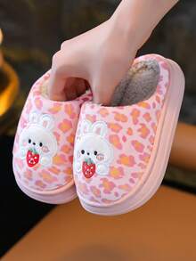 Girls' Cute Cartoon Indoor Bedroom Fuzzy Closed-Toe Slippers, Simple And Fashionable - Pink - View 3