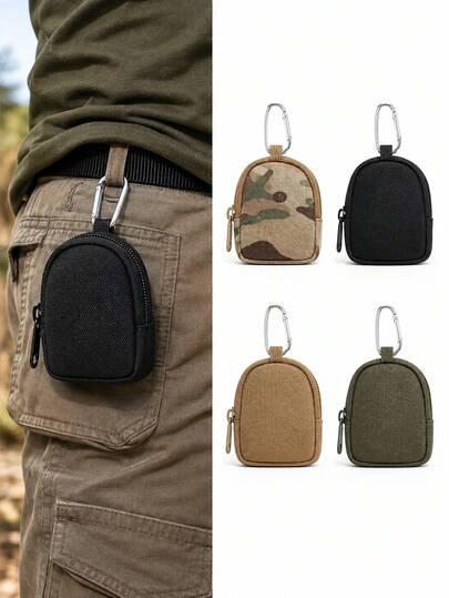 1 buah Dompet Gantung Mini Outdoor dengan Carabiner Logam, Dompet Koin Ritsleting Portabel, Tas Penyimpanan Kecil EDC Kamuflase Multi-Warna untuk Earphone, Kunci, Koin, Kabel Data, Tas Organizer untuk Hiking, Camping, Perjalanan, Gantungan Ransel, Kantong Sabuk, Perjalanan Sehari-hari, Aksesori Portabel Unisex