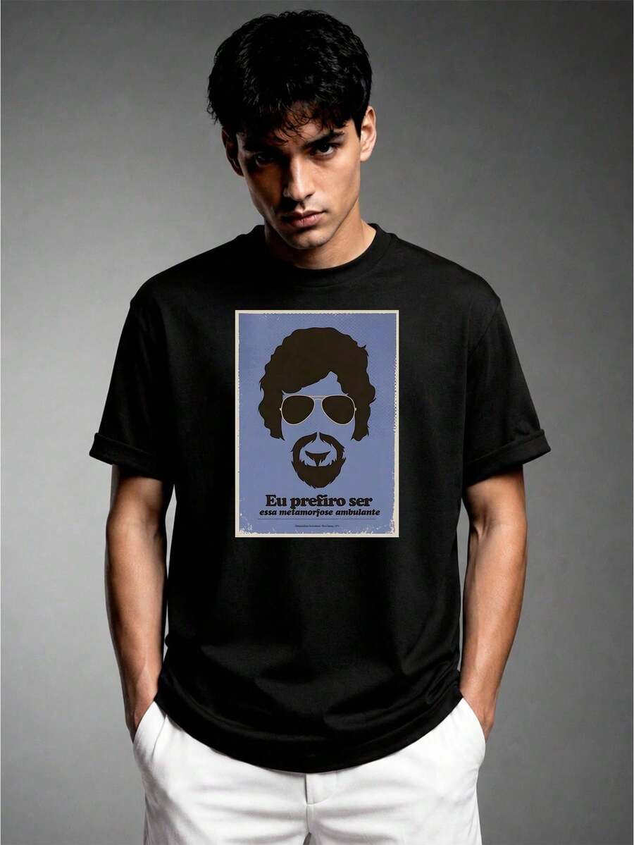 Camiseta Cantor Raul Seixas Brasileiro Mpb 100% Algodão Streetwear Unissex Plus Size Camisa Masculina Feminina Blusa Brasil - Preto - Visão 1