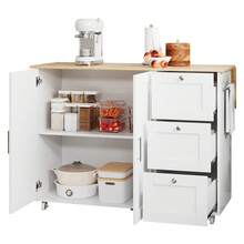 With Storage Adjustable Foldable Kitchen Island White With Storage Adjustable Made Of For Kitchen - 原木色與白色 - 查看 3