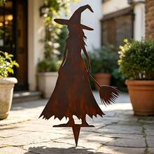 1pc Iron Witch Garden Stake, Vintage Rusty Metal Silhouette Yard Lawn Holiday Decoration Ornament - Multi-color - View 4