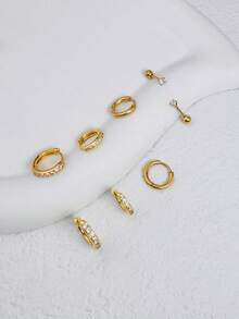 4對不鏽鋼鋯石耳釘套組，女士精緻14K鍍金耳環，小巧平背耳釘，適用於耳垂、耳軟骨、耳輪及多孔耳洞，適合日常穿戴、派對與節日 - 金-8# - 查看 4